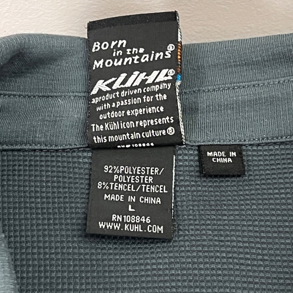 KUHL Grey Textured Polo Shirt Mens L Short Sleeve 2 Chest Pocket Performance - Picture 2 of 6